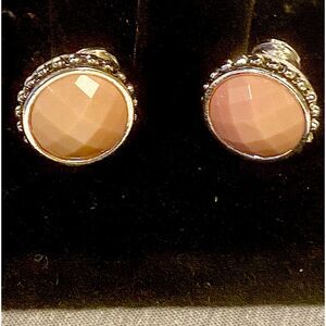 Napier Peach Glass Round Multi Faceted Silver Clip On Earrings